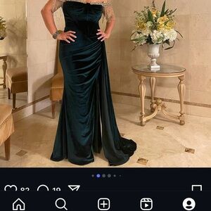 Elegant Dark Green Strapless Gown